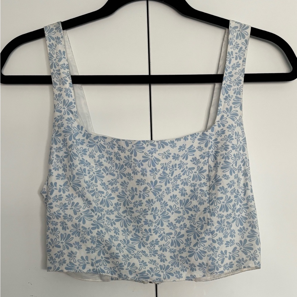Rhythm Cropped Tank Top Blue White Floral S  Cottagecore Spring Summer Shirt